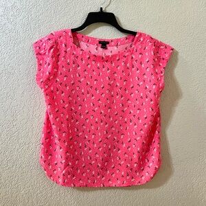 ANN TAYLOR Pink Leaf Print Short sleeve Casual Light weight Blouse Tops Small